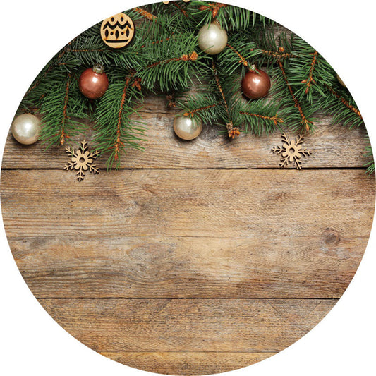 Lofaris Leaves Bauble Wooden Round Merry Christmas Backdrop