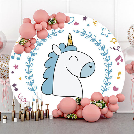 Lofaris Leaves Unicorn Theme Happy Birthday Circle Backdrop