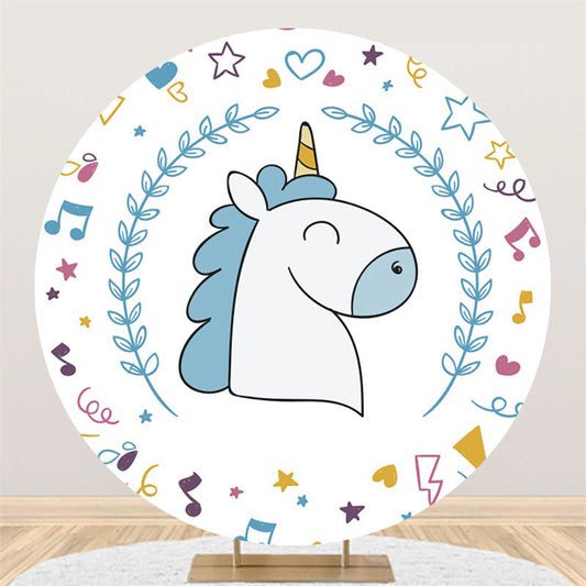 Lofaris Leaves Unicorn Theme Happy Birthday Circle Backdrop