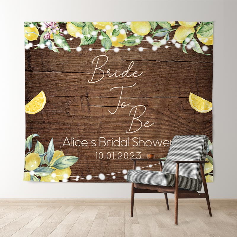 Lofaris Lemon And Green Leaf Brown Wood Bridal Shower Backdrop