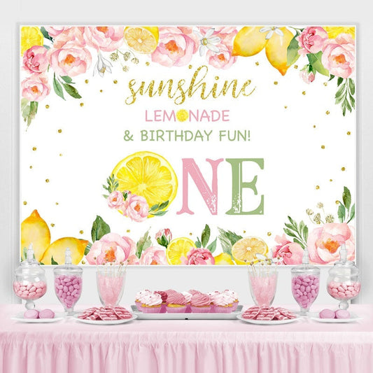 Lofaris Lemon Pink Foral Summer Fruits Birthday Party Backdrop