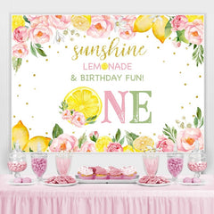 Lofaris Lemon Pink Foral Summer Fruits Birthday Party Backdrop