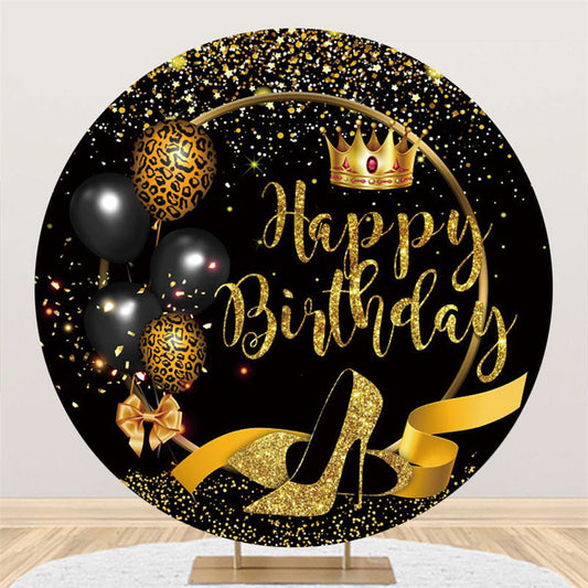 Lofaris Leopard Balloon Gold Glitter Birthday Circle Backdrop