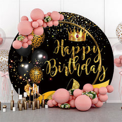 Lofaris Leopard Balloon Gold Glitter Birthday Circle Backdrop