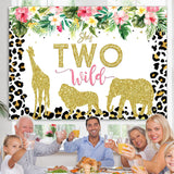 Load image into Gallery viewer, Lofaris Leopard Grain and Floral Animals 2rd Birthday Backdrop