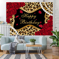 Lofaris Leopard Rose Glitter Themed Happy Birthday Backdrop