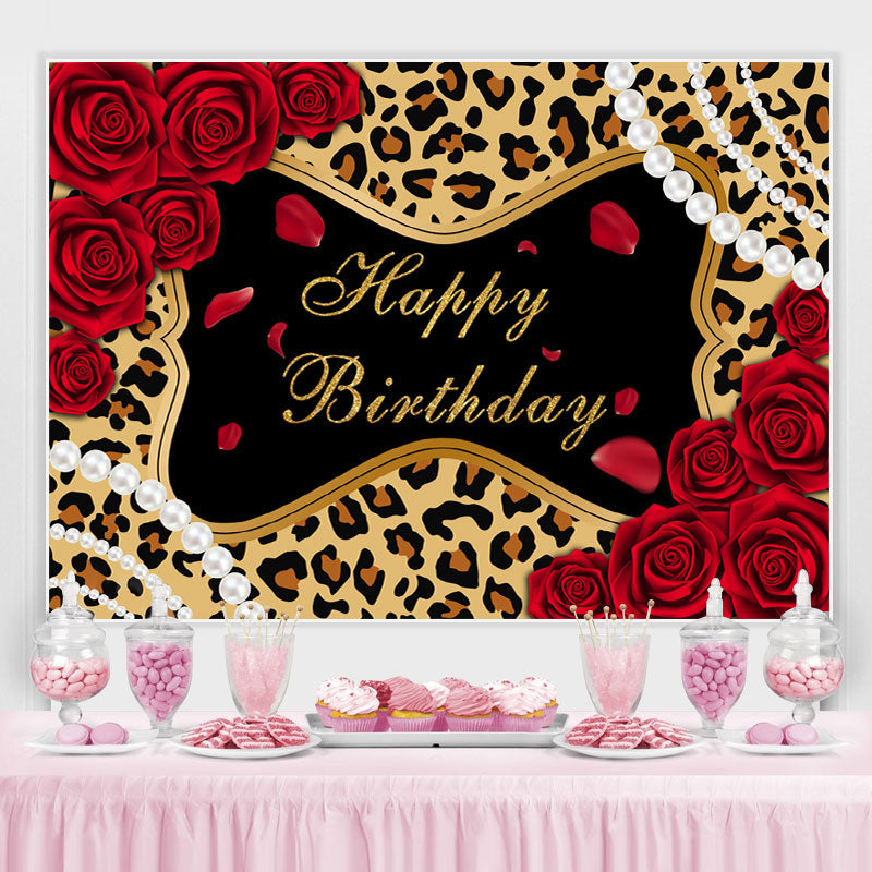 Lofaris Leopard Rose Glitter Themed Happy Birthday Backdrop