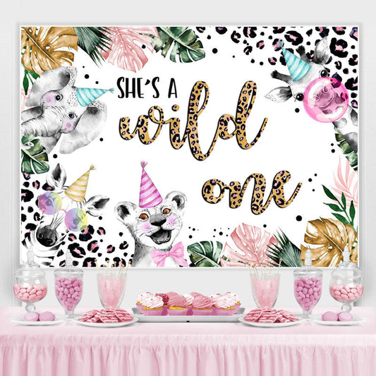 Lofaris Leopard Safari With Leaves Happy 1St Birthday Backdrop