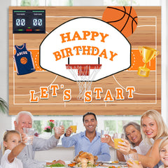 Lofaris Let’ Start Basketball Trophy Happy Birthday Backdrop
