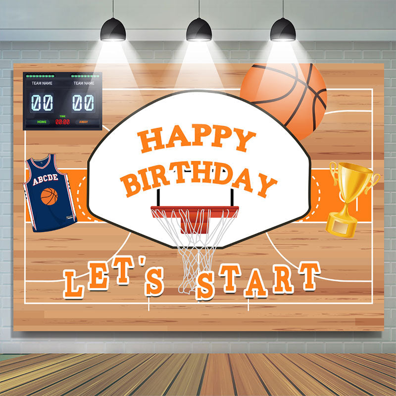 Lofaris Let’ Start Basketball Trophy Happy Birthday Backdrop