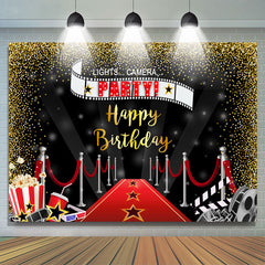 Lofaris Lets Camera Party Red Carpet Gold Glitter Birthday Backdrop