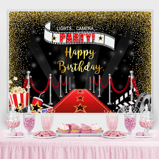 Lofaris Lets Camera Party Red Carpet Gold Glitter Birthday Backdrop