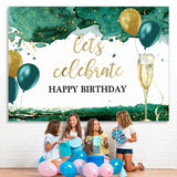 Load image into Gallery viewer, Lofaris Lets Celebrate Green and Gold Balloon Birthday Backdrop