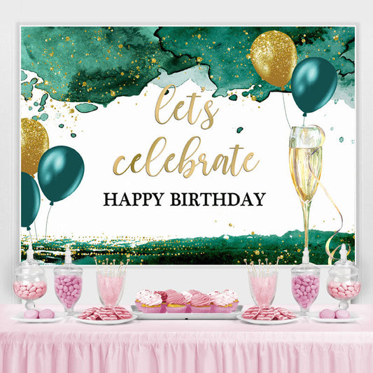 Lofaris Lets Celebrate Green and Gold Balloon Birthday Backdrop