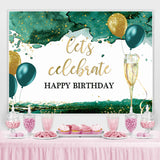 Load image into Gallery viewer, Lofaris Lets Celebrate Green and Gold Balloon Birthday Backdrop