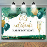 Load image into Gallery viewer, Lofaris Lets Celebrate Green and Gold Balloon Birthday Backdrop