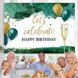 Load image into Gallery viewer, Lofaris Lets Celebrate Green and Gold Balloon Birthday Backdrop