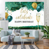 Load image into Gallery viewer, Lofaris Lets Celebrate Green and Gold Balloon Birthday Backdrop