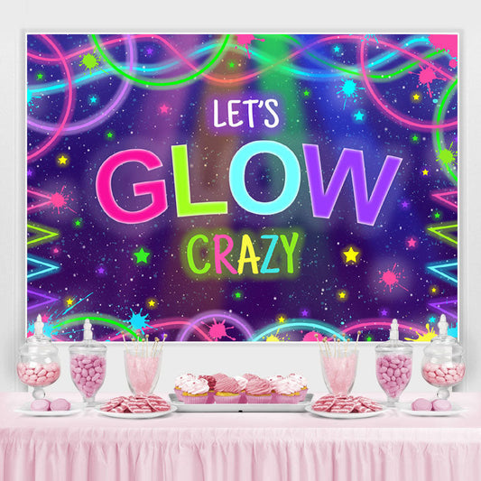 Lofaris Let’S Glow Crazy With Abstract Lines Birthday Backdrop
