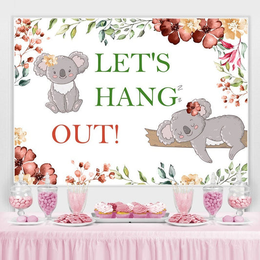 Lofaris Lets Hang Out With Koala Flowers Baby Shower Backdroop