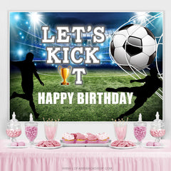 Lofaris Lets Kick It Football Field Happy Birthday Backdrop