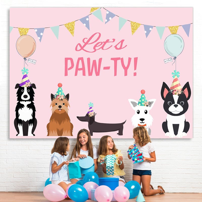 Lofaris Lets Pawty Puppy Dog Themed Happy Birthday Backdrop