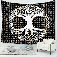 Lofaris Life Tree Trippy Divination Black And White Wall Tapestry