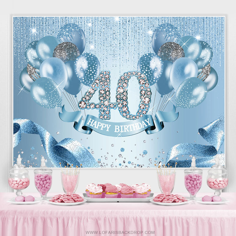 Lofaris Light Blue Balloon Ribbion Happy 40Th Birthday Backdrop