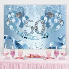 Lofaris Light Blue Balloon Ribbion Happy 50Th Birthday Backdrop
