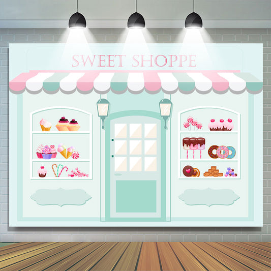 Lofaris Light Blue Candyland Sweet Shoppe Birthday Backdrop