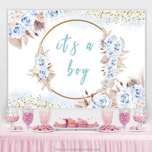 Lofaris Light Blue Flowers Its A Boy Baby Shower Backdrop