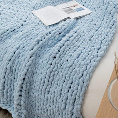Lofaris Light Blue Handmade Warm Soft Chunky Knit Blanket for Bedroom