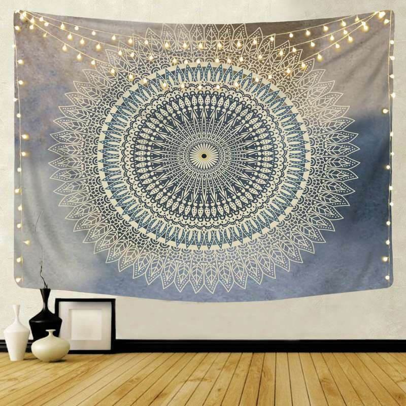 Lofaris Light Blue Psychedelic Bohemian Mandala Wall Tapestry