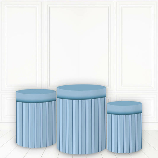 Lofaris Light Blue Theme Pedestal Cover Stripe Cake Table
