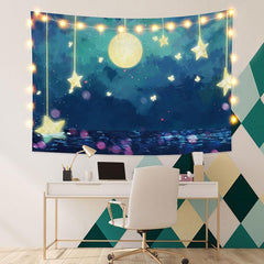 Lofaris Light Bokeh Star Moon Landscape Fairytale Custom Tapestry
