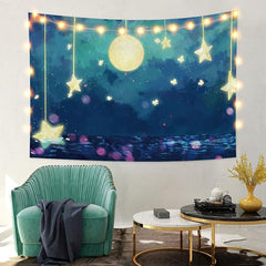 Lofaris Light Bokeh Star Moon Landscape Fairytale Custom Tapestry