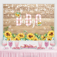 Lofaris Light Brown Wood And Sunflower Baby Shower Backdrop