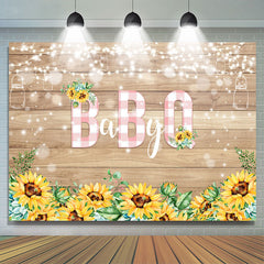 Lofaris Light Brown Wood And Sunflower Baby Shower Backdrop