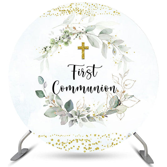 Lofaris Light Green Round Glitter First Holy Baby Shower Backdrop