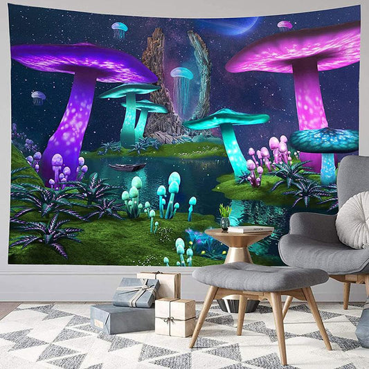 Lofaris Light Mushroom Trippy Novelty Lake Galaxy Wall Tapestry