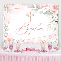 Lofaris Light Pink Baptism Cross Themed Birthday Backdrop