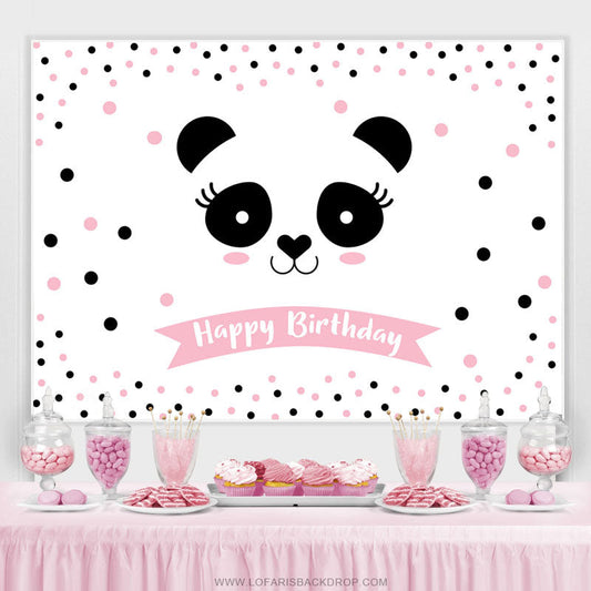 Lofaris Light Pink Dots Lovely Panda Happy Birthday Backdrop