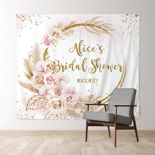 Lofaris Light Pink Floral Glitter Adorable Wedding Backdrop