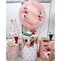 Lofaris Light Pink Floral Glitter Round Baby Shower Backdrop Kit