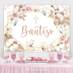 Lofaris Light Pink Floral Khaki Bautizo Baby Shower Backdrop