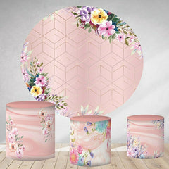 Lofaris Light Pink Floral Round Girls Happy Birthday Backdrop