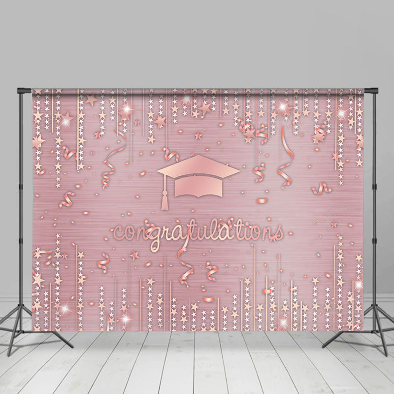 Lofaris Light Pink Glitter Star Congratulation Grad Backdrop