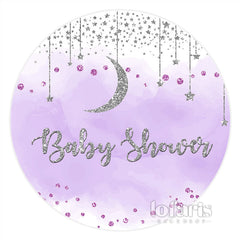 Lofaris Light Purple Round Silver Moon Star Baby Shower Backdrop