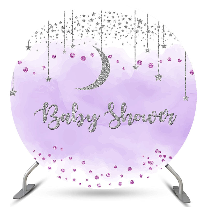 Lofaris Light Purple Round Silver Moon Star Baby Shower Backdrop