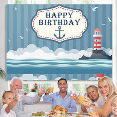 Lofaris Lighthouse Seagull Cloudy Navigation Happy Birthday Backdrop